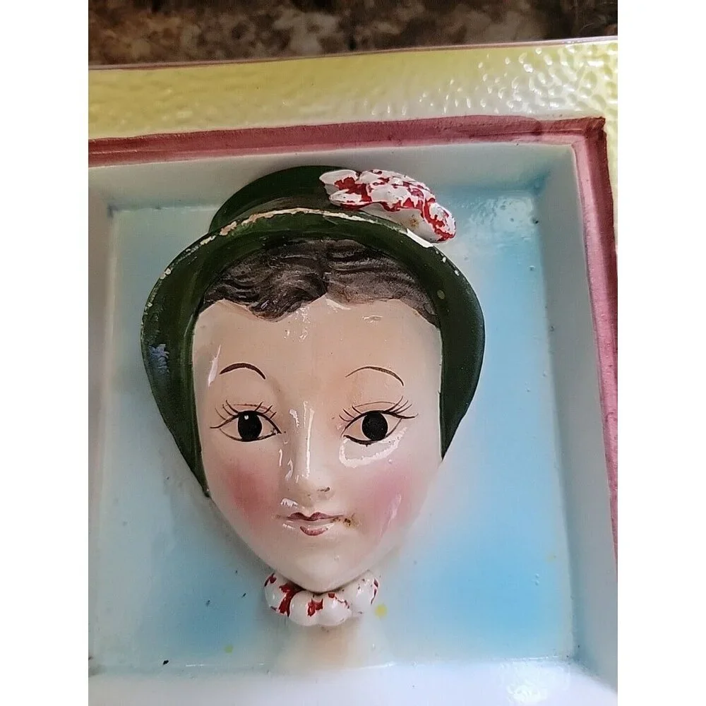 Vintage Wall Pocket Vase decor 3D Old Time woman ready to hang Porcelain VGC